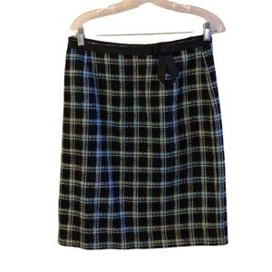 Black Plaid Tweed Skirt With Bow Accent Size 12 By Requirements